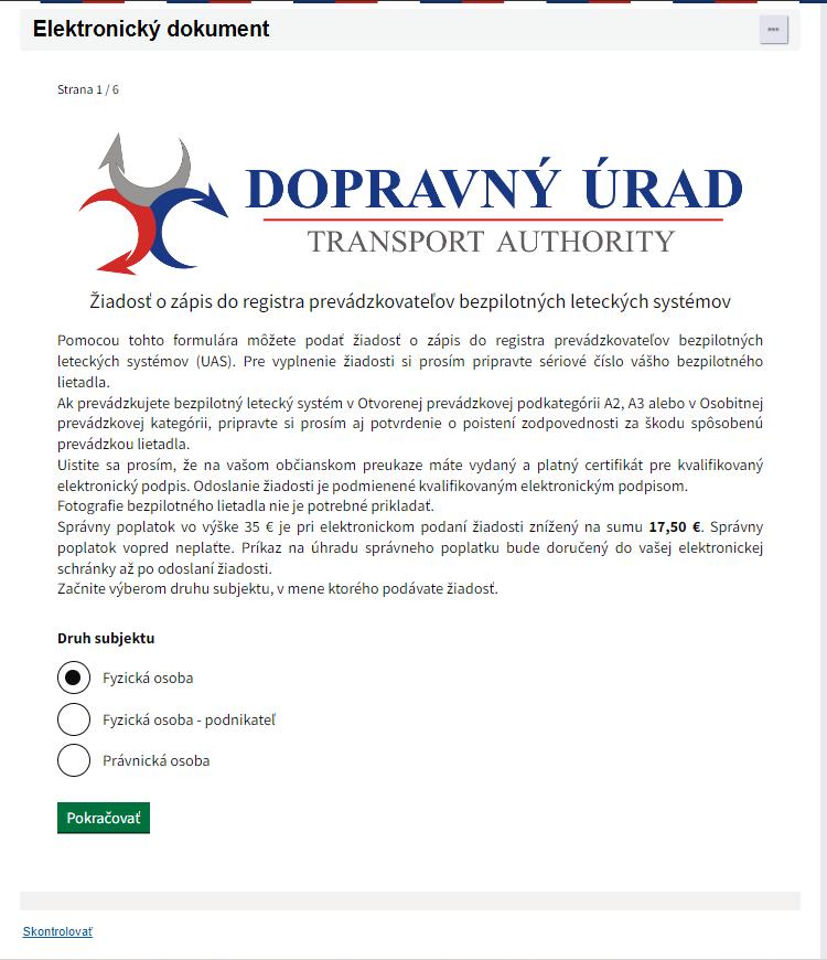Registracia pilota online